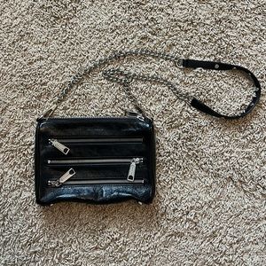 Rebecca Minkoff Crossbody Black Patent Leather Purse Zippers